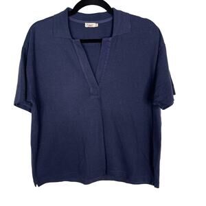 Faherty Womens Small Navy Blue Sunwashed Pique Short Sleeve Polo Shirt Collared